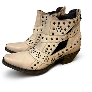 Lane Ankle Boots Booties Size 6M Leather Ivory Studded Zip Cut‎ Out Snip Toe NWT